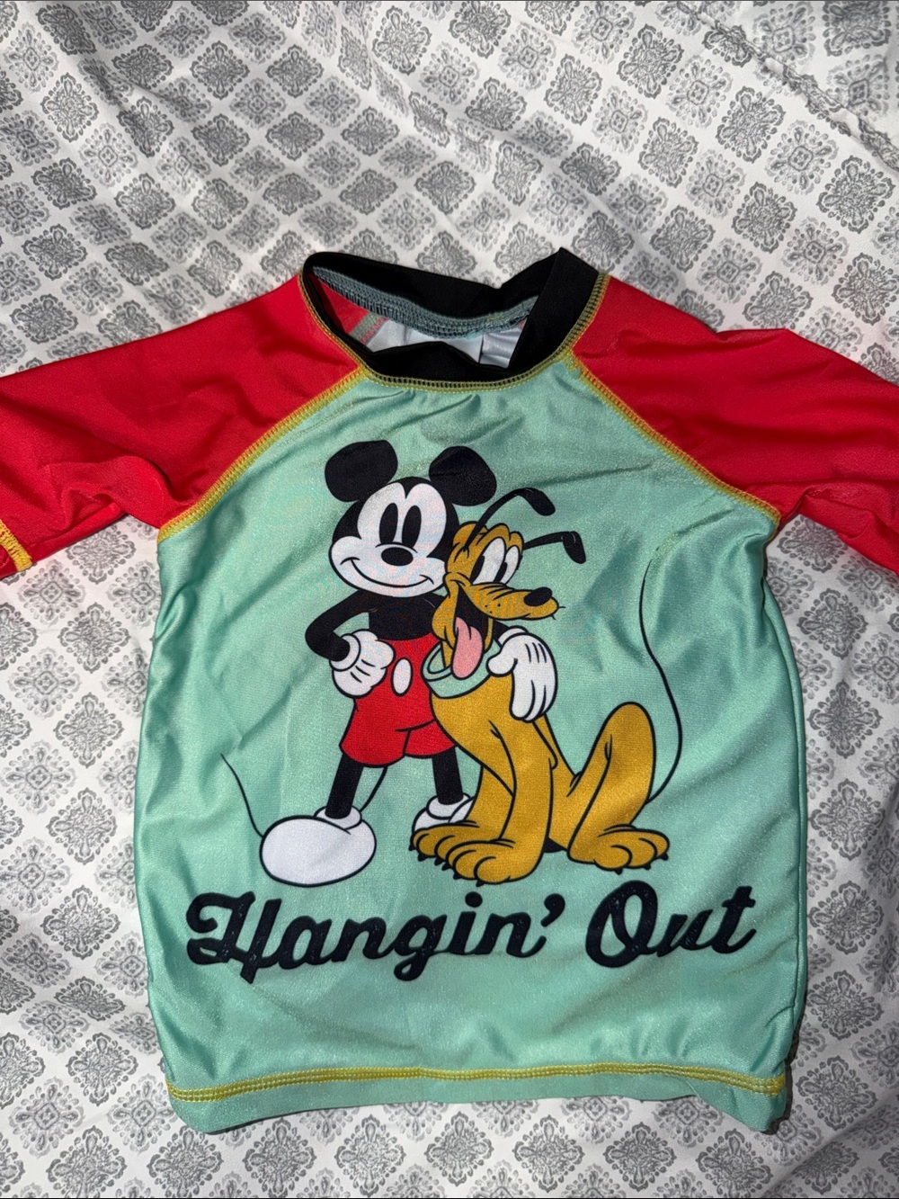 Disney Kids Mint & Red Mickey and Pluto Rashguard